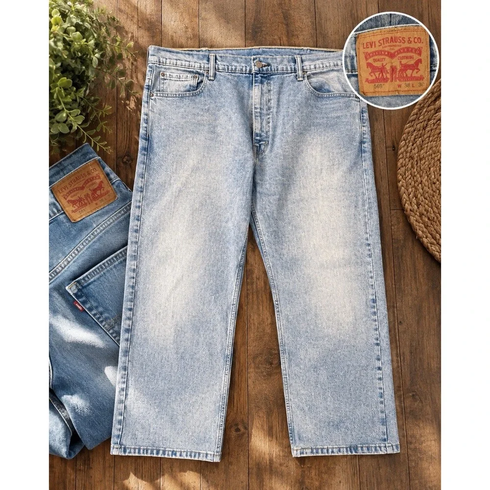 Levi's 569 Men's Jeans 38x30 Loose Straight Light Wash Relaxed Fit Denim